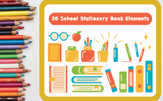 20 School Stationery Book Elements