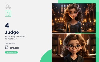 3D Pixar Character Child Girl Judge with relevant environment Set