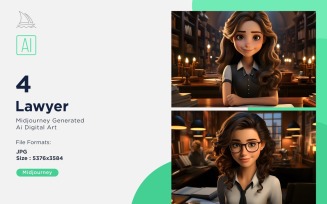 3D Pixar Character Child Girl Lawyer with relevant environment Set