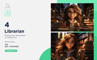 3D Pixar Character Child Girl Librarian with relevant environment Set