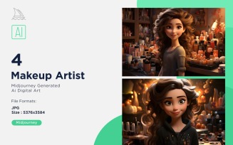 3D Pixar Character Child Girl Makeup Artist with relevant environment Set