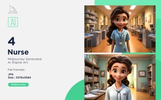 3D Pixar Character Child Girl Nurse with relevant environment Set
