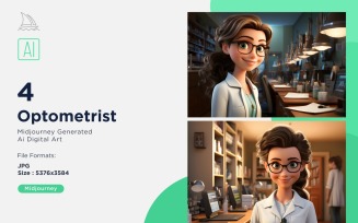 3D Pixar Character Child Girl Optometrist with relevant environment Set