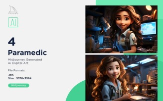 3D Pixar Character Child Girl Paramedic with relevant environment Set