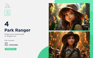 3D Pixar Character Child Girl Park Ranger with relevant environment Set