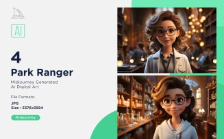 3D Pixar Character Child Girl Pharmacist with relevant environment Set