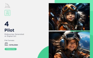 3D Pixar Character Child Girl Pilot with relevant environment Set