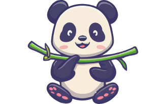 illustration of panda holding bamboo