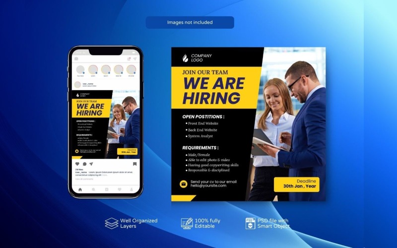 PSD Template for Hiring Job Vacancy Banner Black Social Media