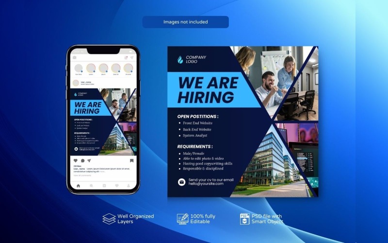 PSD Template for Hiring Job Vacancy Banner Dark Blue Social Media