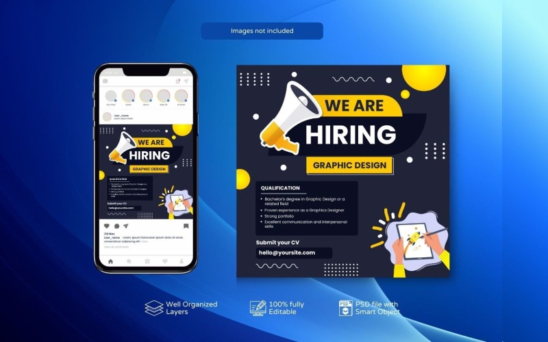 PSD Template for Hiring Job Vacancy Banner Dark Social Media