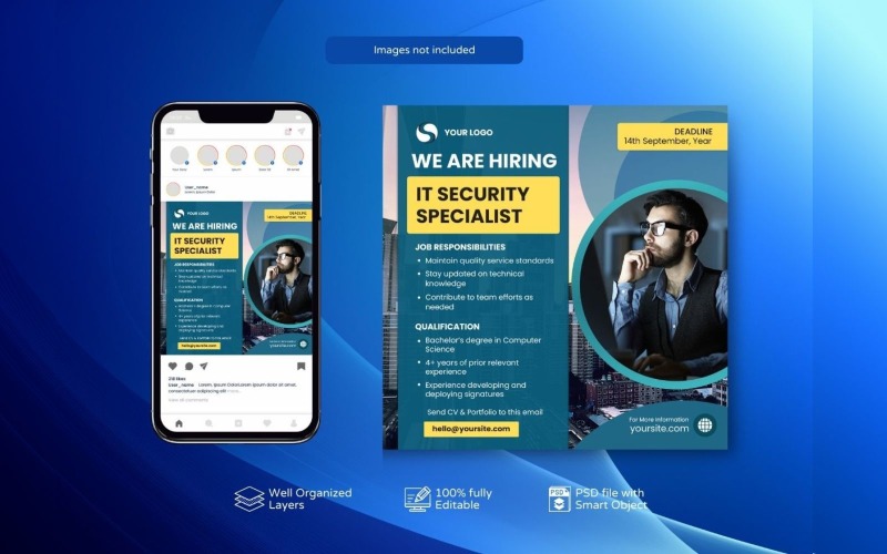 PSD Template for Hiring Job Vacancy Banner Green Social Media