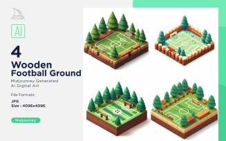 Football Ground Forest Wooden Building Isometric Set 24