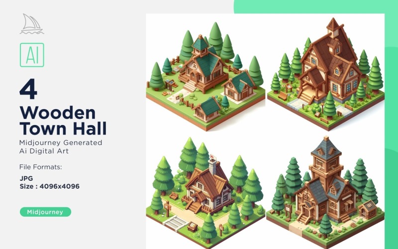 Forest Wooden Building Isometric Set 12 Illustration