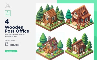 Forest Wooden Building Isometric Set 13