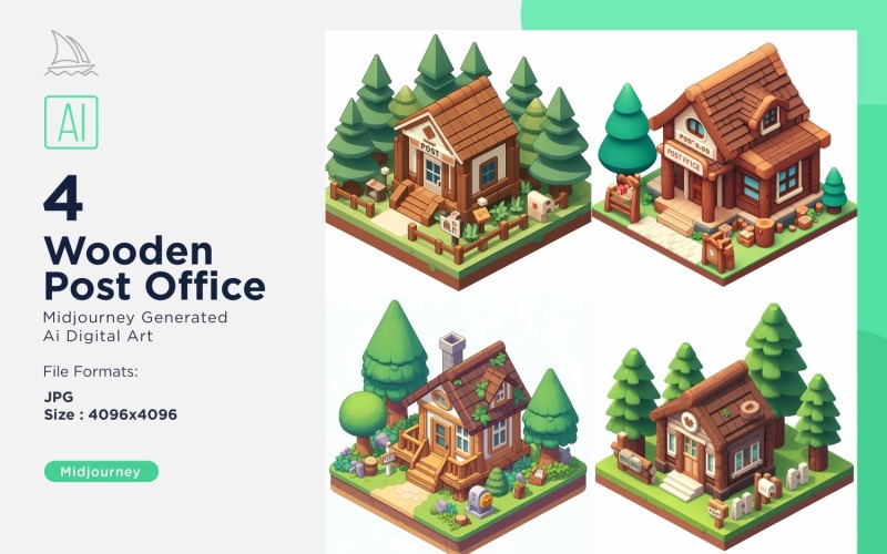 Forest Wooden Building Isometric Set 13 Illustration