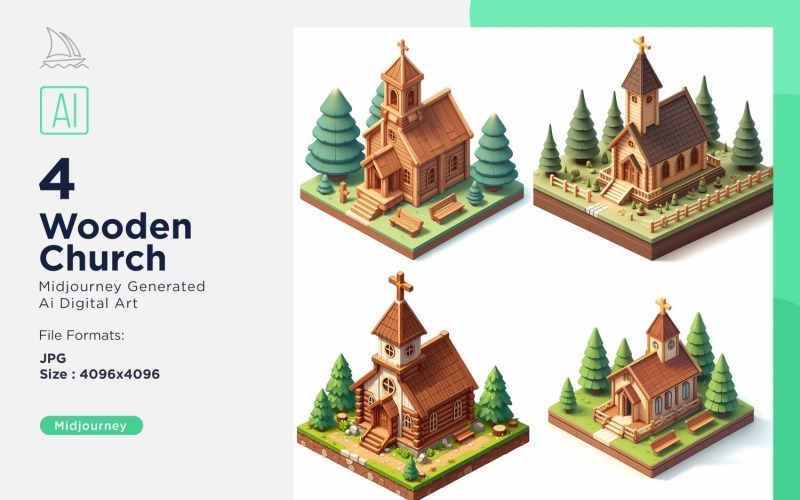 Forest Wooden Building Isometric Set 15 Illustration