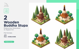 Forest Wooden Building Isometric Set 17