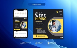 Hiring Job Vacancy: Square Banner Template PSD Yellow