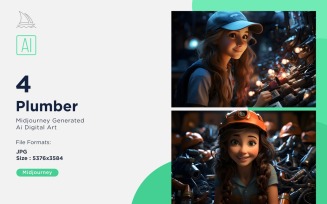 3D Pixar Character Child Girl Plumber with relevant environment Set