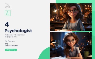 3D Pixar Character Child Girl Psychologist with relevant environment Set