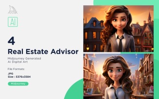 3D Pixar Character Child Girl Real Estate Advisor with relevant environment Set