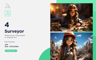 3D Pixar Character Child Girl Surveyor with relevant environment Set