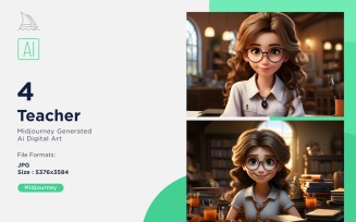 3D Pixar Character Child Girl Teacher with relevant environment Set