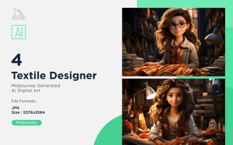 3D Pixar Character Child Girl Textile Designer with relevant environment Set