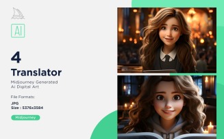 3D Pixar Character Child Girl Translator with relevant environment Set