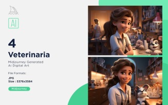 3D Pixar Character Child Girl Veterinaria with relevant environment Set