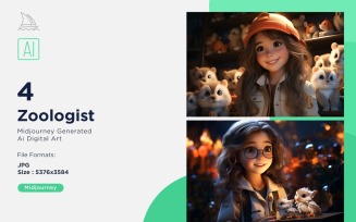 3D Pixar Character Child Girl Zoologist with relevant environment Set
