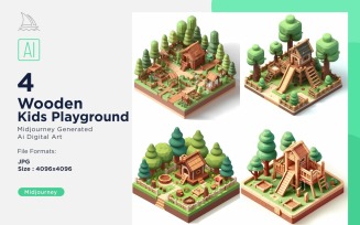 Kids Playground Forest Wooden Building Isometric Set 23