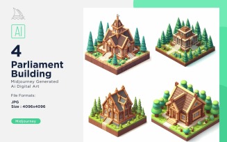 Parliament Building Forest Wooden Building Isometric Set 18