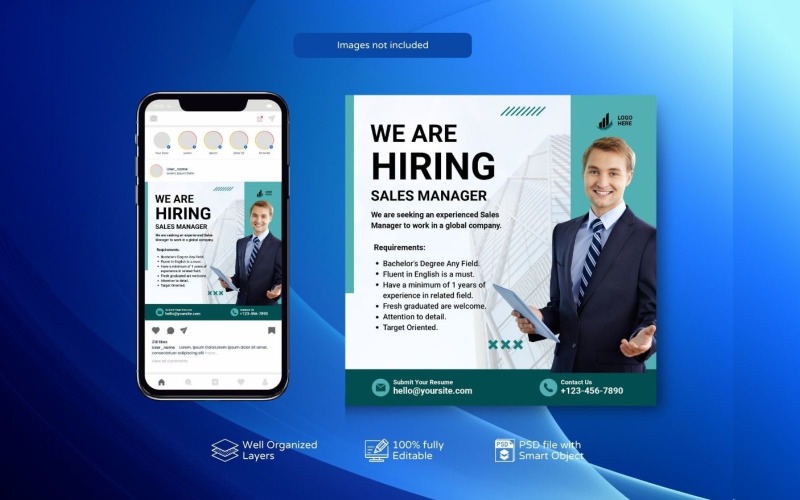 Square Banner Template: Hiring PSD Job Vacancy Green Social Media