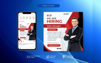 White and Red Square Banner Template: Hiring PSD Job Vacancy