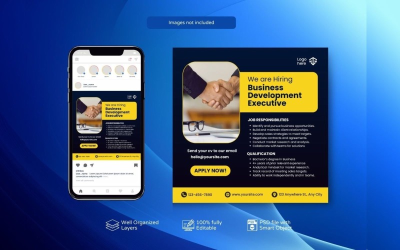 Yellow Square Banner Template: Hiring PSD Job Vacancy Social Media