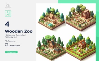 Zoo Forest Wooden Building Isometric Set 25