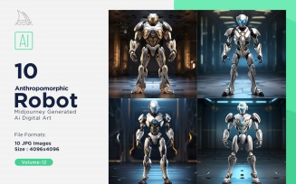 Anthropomorphic Male And Female Futuristic Robots Set V-12