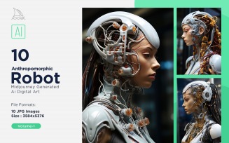Anthropomorphic Male And Female Futuristic Robots Set V-1