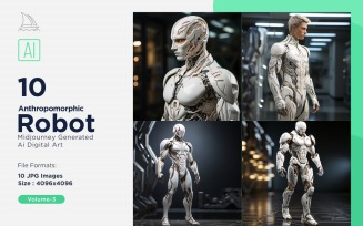 Anthropomorphic Male And Female Futuristic Robots Set V-3