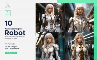 Anthropomorphic Male And Female Futuristic Robots Set V-4