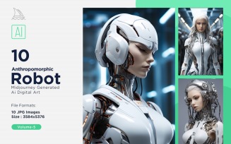 Anthropomorphic Male And Female Futuristic Robots Set V-5