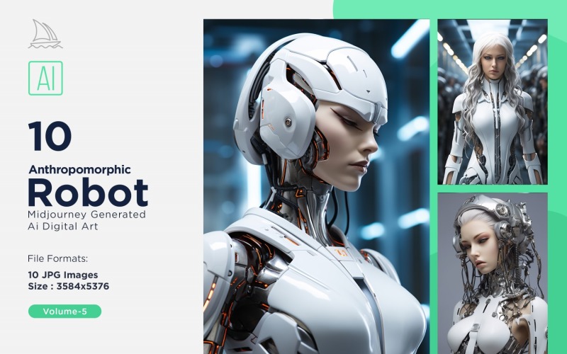 Anthropomorphic Male And Female Futuristic Robots Set V-5 Illustration