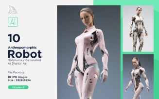 Anthropomorphic Male And Female Futuristic Robots Set V-6