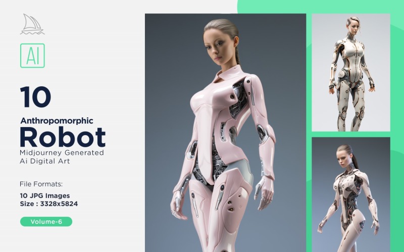 Anthropomorphic Male And Female Futuristic Robots Set V-6 Illustration