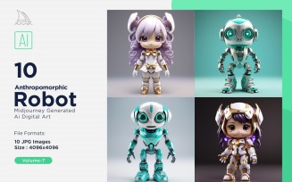 Anthropomorphic Male And Female Futuristic Robots Set V-7