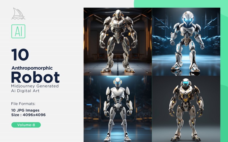 Anthropomorphic Male And Female Futuristic Robots Set V-8 Illustration