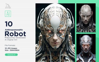 Anthropomorphic Male And Female Futuristic Robots Set V-9