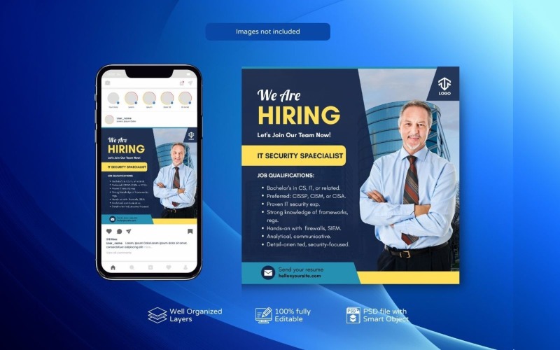 Blue Job Vacancy PSD Template: Hiring Banner Design Social Media